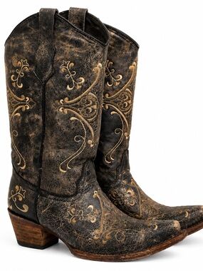 Distressed Embroidered Western Cowboy Boots Leather Made in Mexico